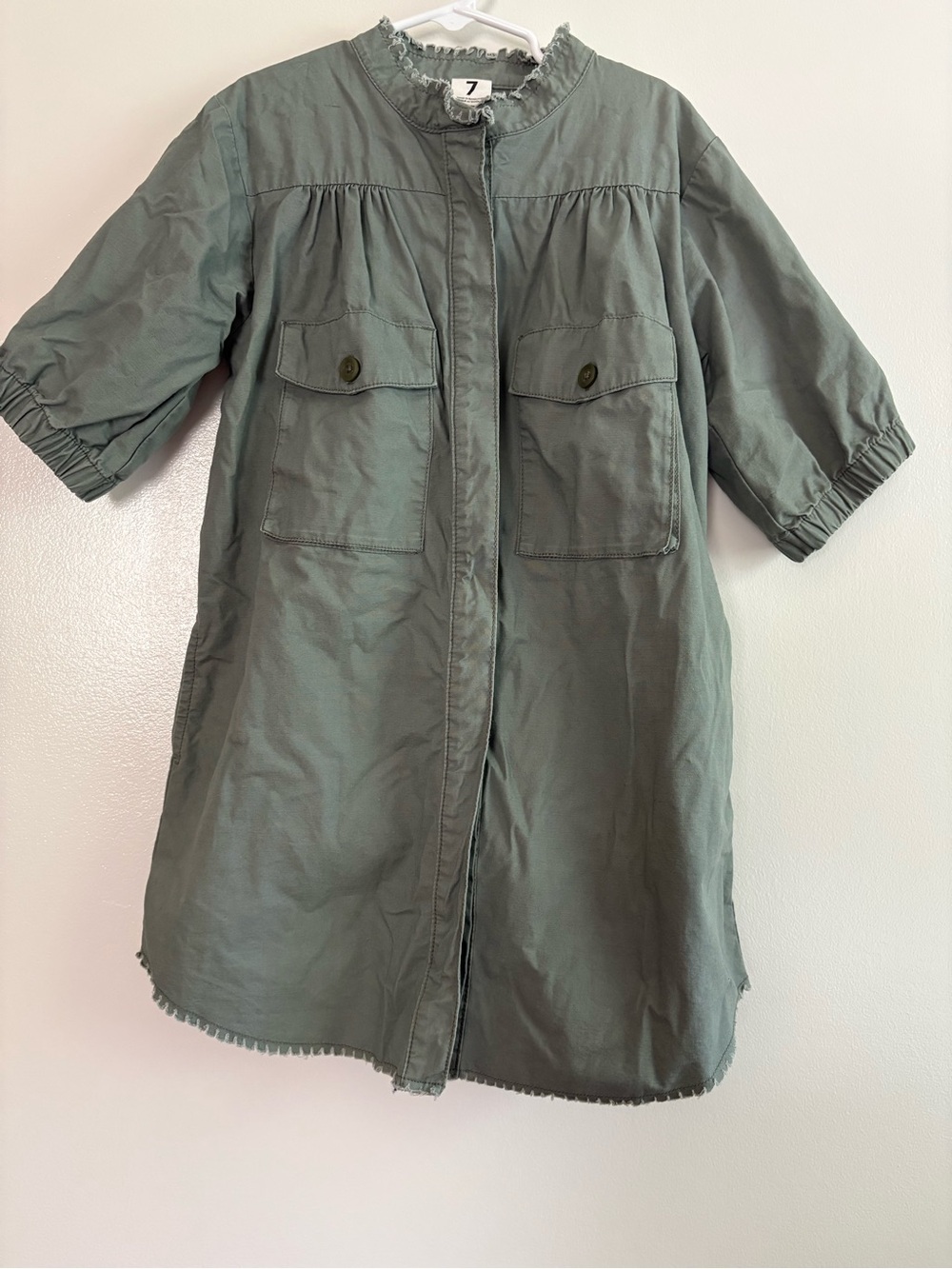 Stem Girls Sage Green Utility - Style Shirt Dress Size 7 100% Cotton